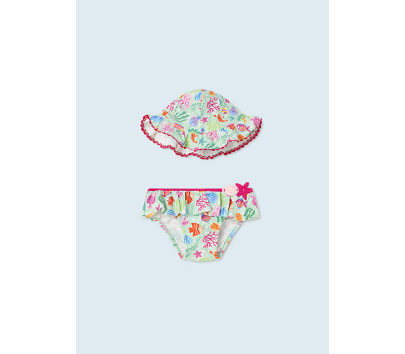 Mayoral Bathsuit set with hat Aqua