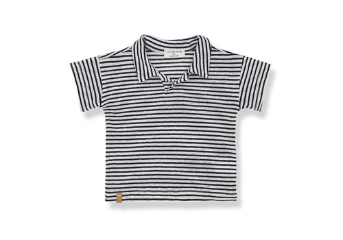 1+ In The Family 1+ In The Family Andreu S.Sleeve Polo Striped Cotton Linen Jersey Blue-Notte