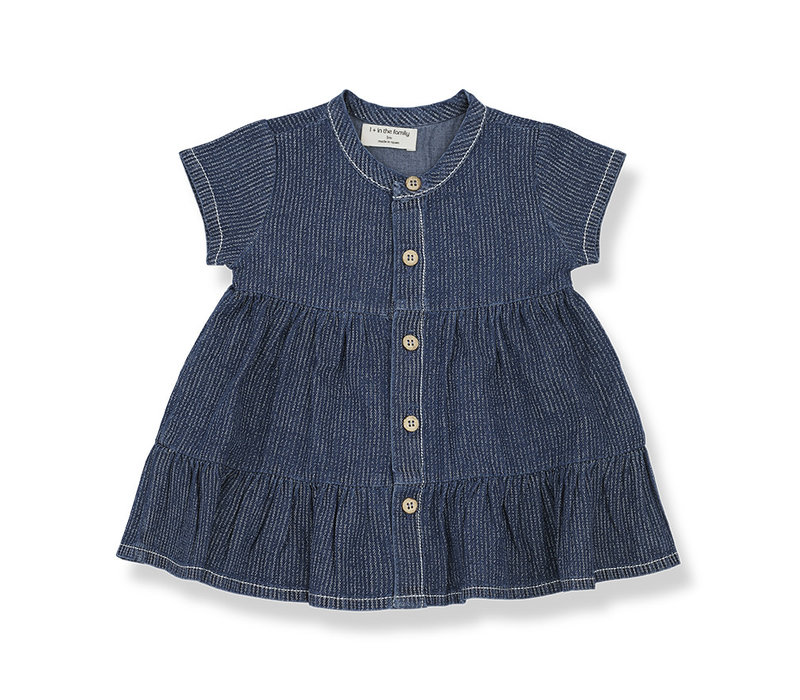 1+ In The Family Zoe S. Sleeve Dress Striped Washed Denim Denim