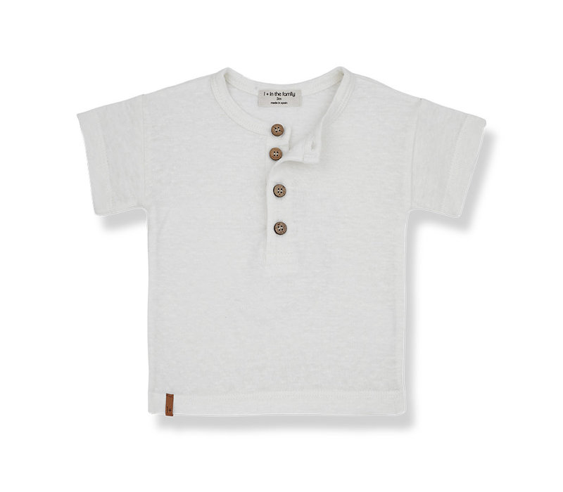 1+ In The Family Francis S.Sleeve Henley T-Shirt Plain  Linen Elastan Jersey Off-White