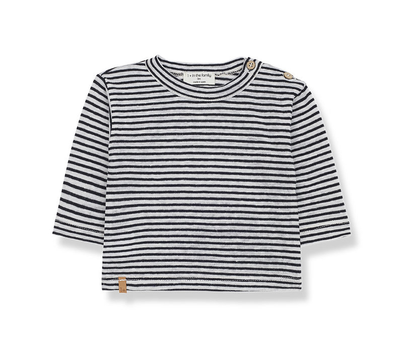 1+ In The Family Mikel L. Sleeve T-Shirt Striped Cotton Linen Jersey Blue-Notte