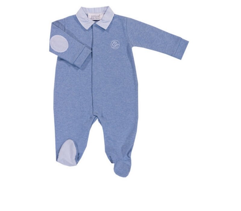 Cotolini Babygrow BB Léon Ciel Chiné Ciel + Rayure Ciel Maille