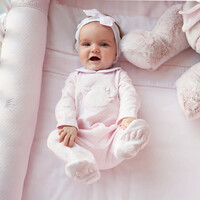 First BO G Rompersuit London With Teddy Bear Pink