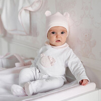 First BO G Rompersuit London With Teddy Bear White-Pink