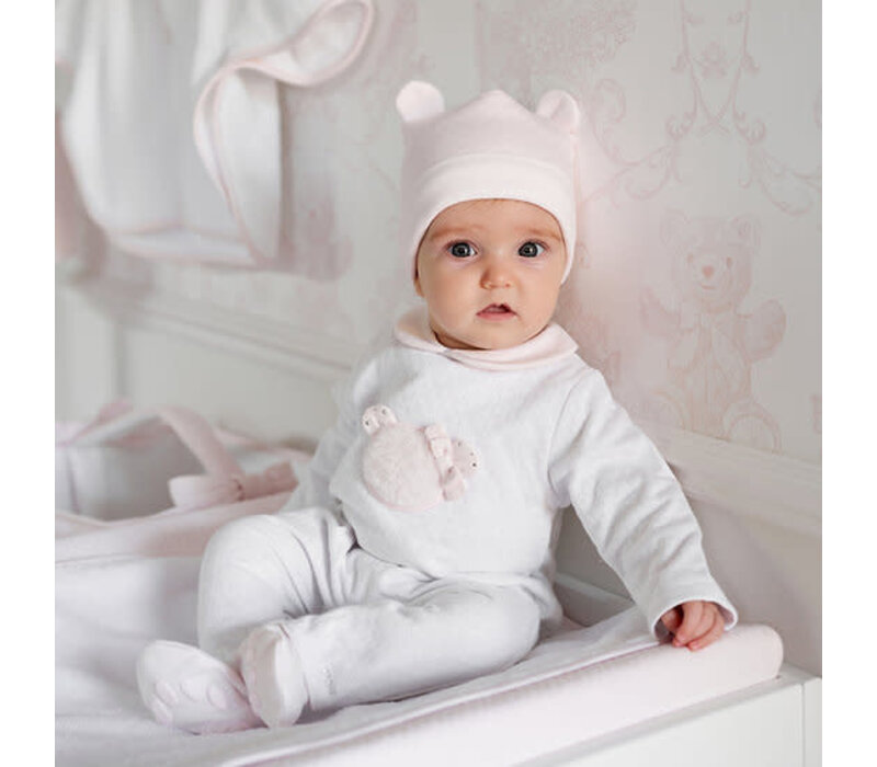 First BO G Rompersuit London With Teddy Bear White-Pink