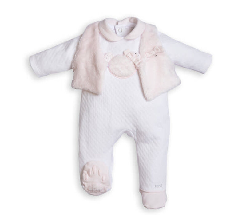 First BO G Rompersuit London With Teddy Bear White-Pink