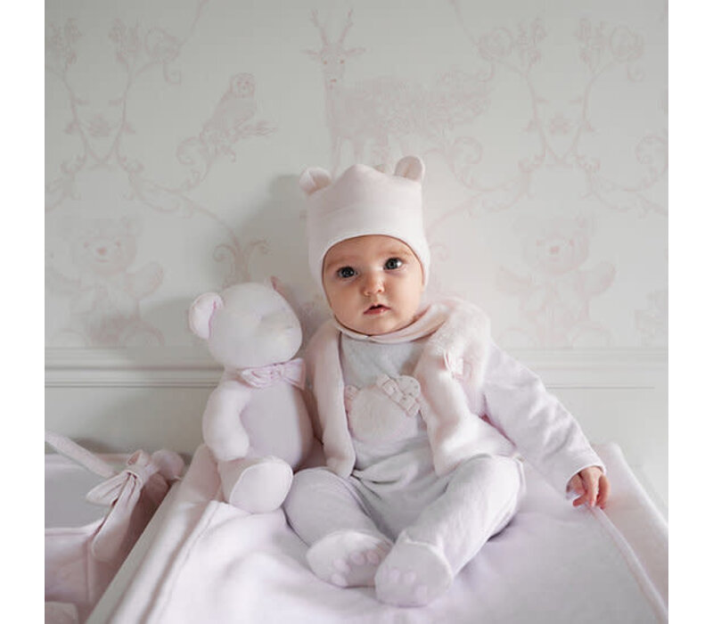 First BO G Rompersuit London With Teddy Bear White-Pink