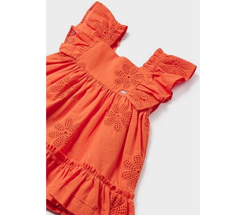Mayoral Embroidered Dress Tangerine