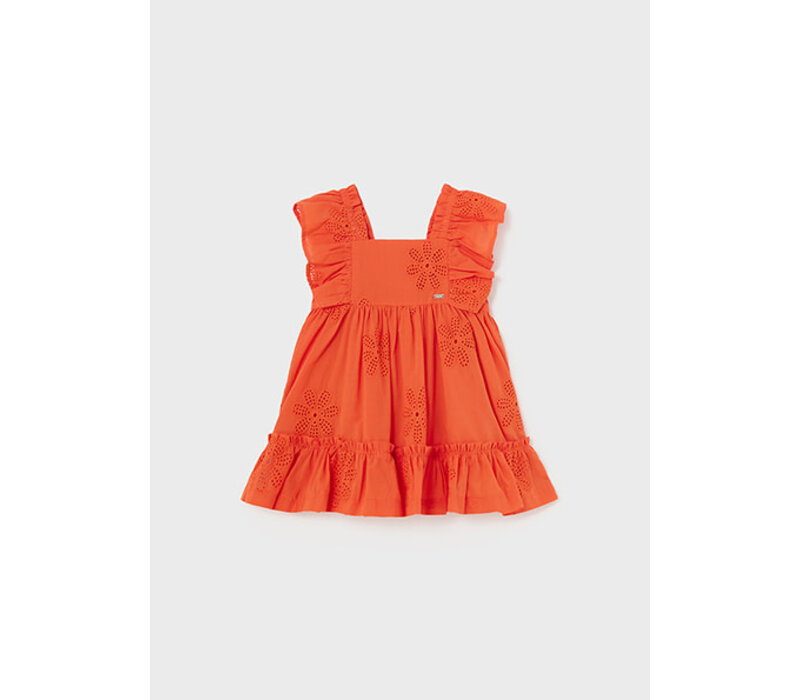 Mayoral Embroidered Dress Tangerine