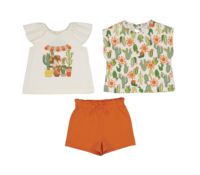 Mayoral Shorts W/ 2 Shirt Set Tangerine