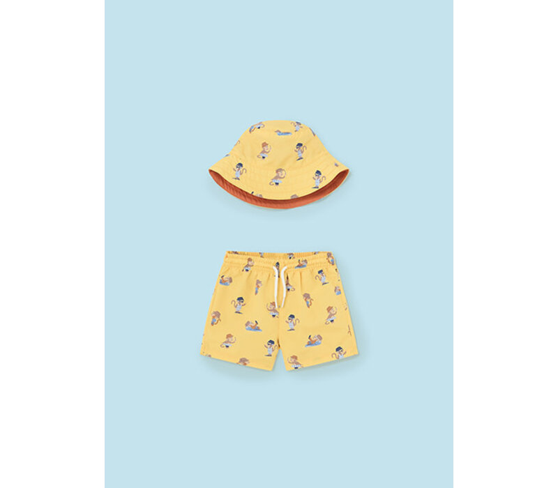 Mayoral Swim Short W/Bucket Hat Set Banana