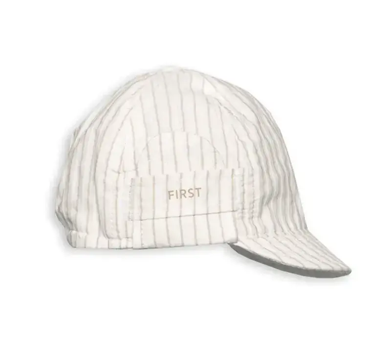 My First Collection Beige Striped Boys Cap Sport - White-Beige