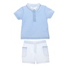 Patachou Patachou Nb Blauwe Shorts+Polo Set Embroidered Balloon