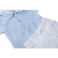 Patachou Nb Blauwe Shorts+Polo Set Embroidered Balloon