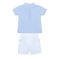 Patachou Nb Blauwe Shorts+Polo Set Embroidered Balloon