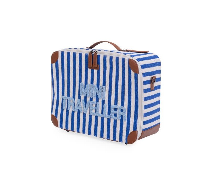 Childhome Mini Traveller Kids Kinderkoffer Stripes - Electric Blue - Light Blue