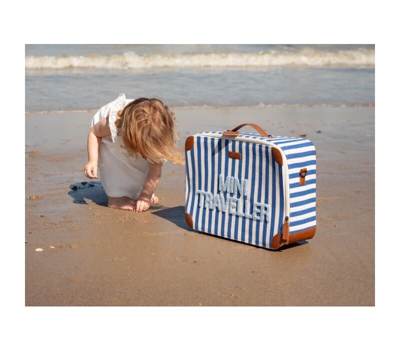 Childhome Mini Traveller Kids Kinderkoffer Stripes - Electric Blue - Light Blue