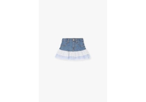 Please Please Gonna Denim Con Rouches Sangallo E Rigate Denim Blu