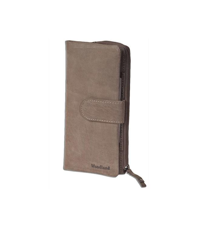 Woodland Leren Dames Rits Portemonnee voor Smartphone - Geschikt voor iPhone en Samsung - Plat Model - Bruin
