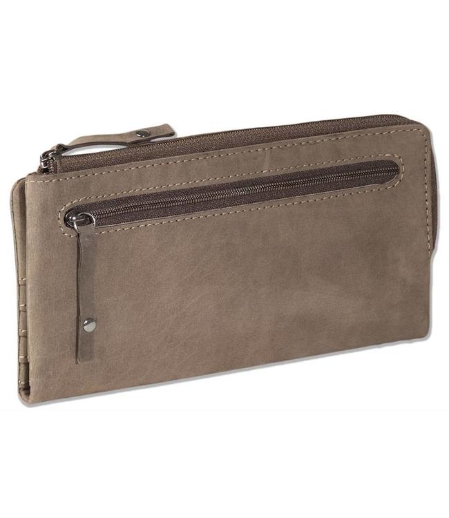 Woodland Leren Dames Rits Portemonnee voor Smartphone - Geschikt voor iPhone en Samsung - Plat Model - Bruin