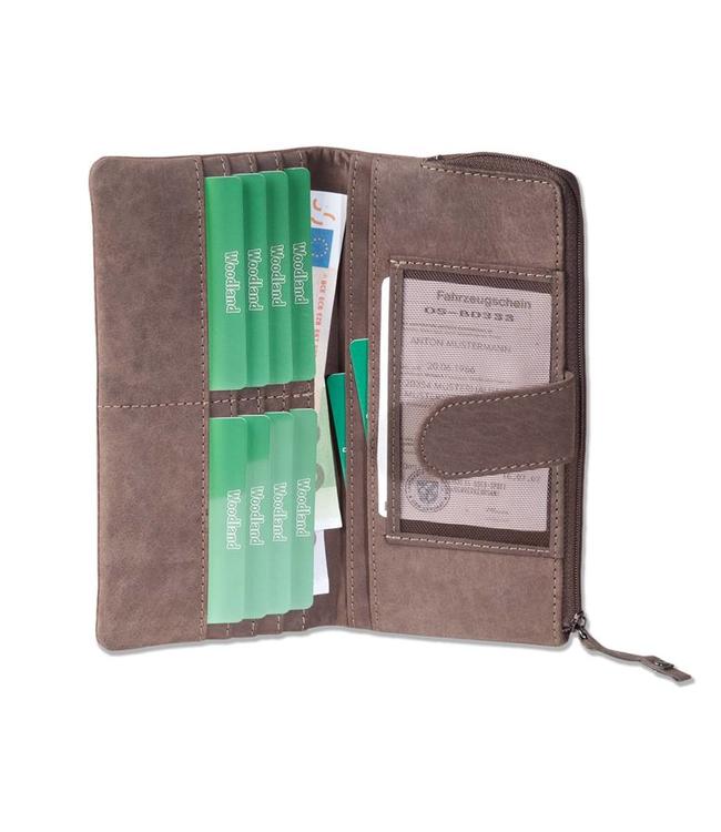 Woodland Leren Dames Rits Portemonnee voor Smartphone - Geschikt voor iPhone en Samsung - Plat Model - Bruin