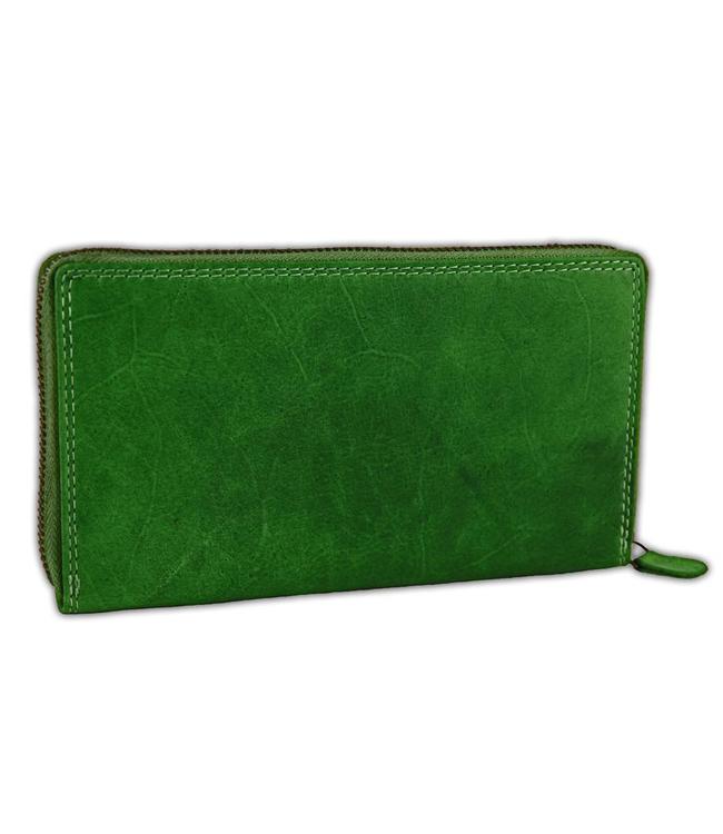 HillBurry VL77706 Leren Dames Rits Portemonnee - Portefeuille vrouw - Vintage Pull-up Leer - Groen