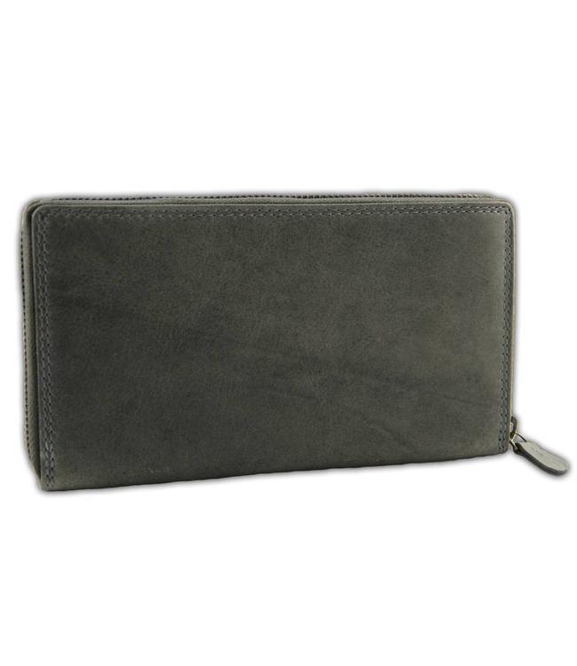 HillBurry VL77706 Leren Dames Rits Portemonnee - Portefeuille vrouw - Vintage Pull-up Leer - Grijs