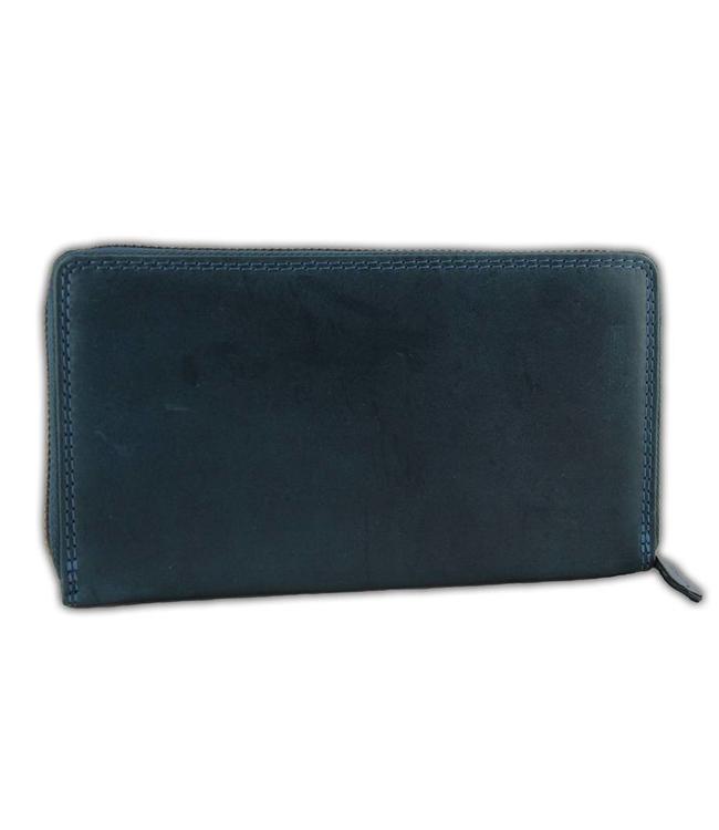 HillBurry VL77706 Leren Dames Rits Portemonnee - Portefeuille vrouw - Vintage Pull-up Leer - Blauw
