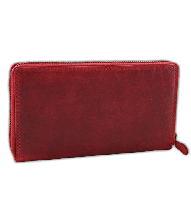 HillBurry VL77706 Leren Dames Rits Portemonnee - Portefeuille vrouw - Vintage Pull-up Leer - Rood