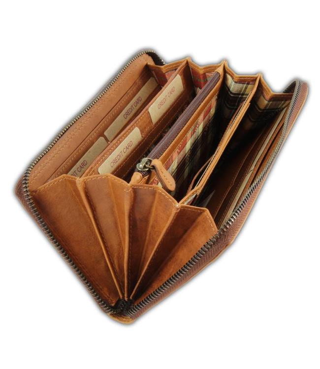 HillBurry VL77706 Leren Dames Rits Portemonnee - Portefeuille vrouw - Vintage Pull-up Leer - Bruin