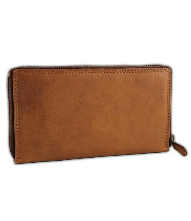 HillBurry VL77706 Leren Dames Rits Portemonnee - Portefeuille vrouw - Vintage Pull-up Leer - Bruin