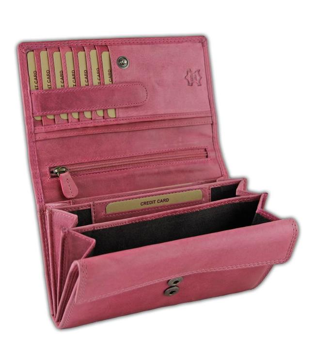 HillBurry VL77709 Leren Dames Portemonnee Overslag Model Licht roze