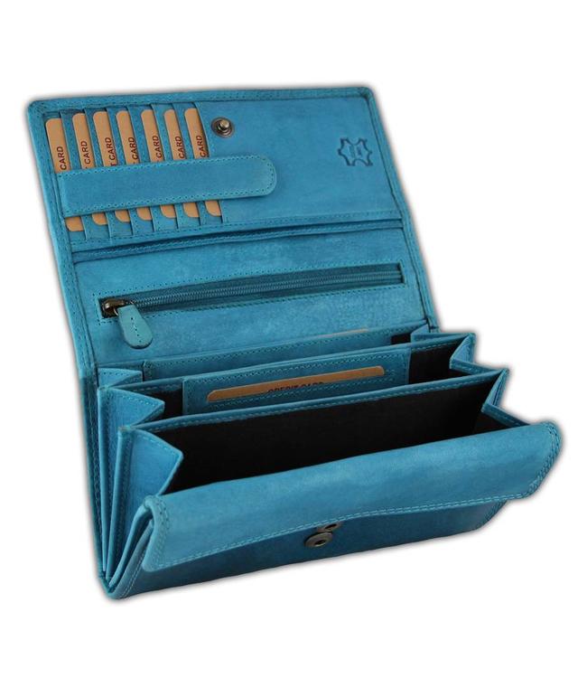 HillBurry VL77709 Leren Dames Portemonnee Overslag Model Licht blauw