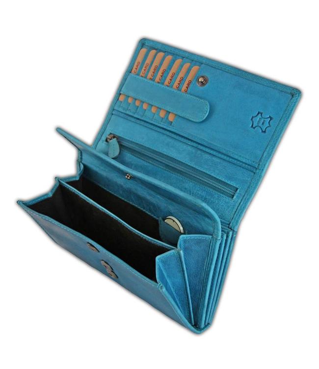 HillBurry VL77709 Leren Dames Portemonnee Overslag Model Licht blauw