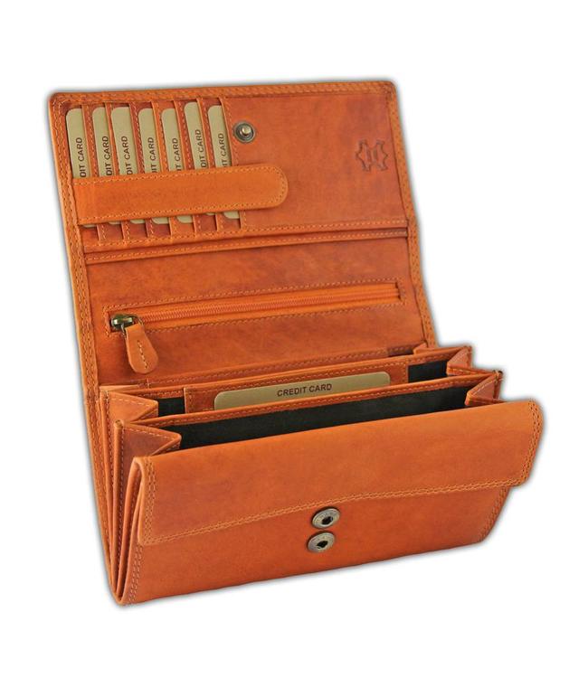 HillBurry VL77709 Leren Dames Portemonnee Overslag Model Oranje
