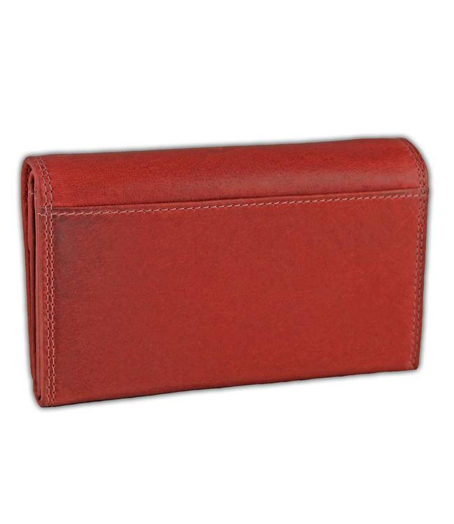 HillBurry Leren Dames Portemonnee – Overslag Model – Veel Ruimte voor Pasjes – Licht Rood