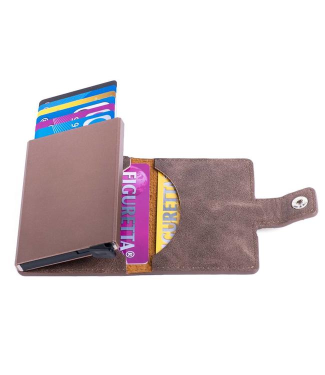 Figuretta Aluminium RFID Cardprotector PU-Leer - Donkerbruin