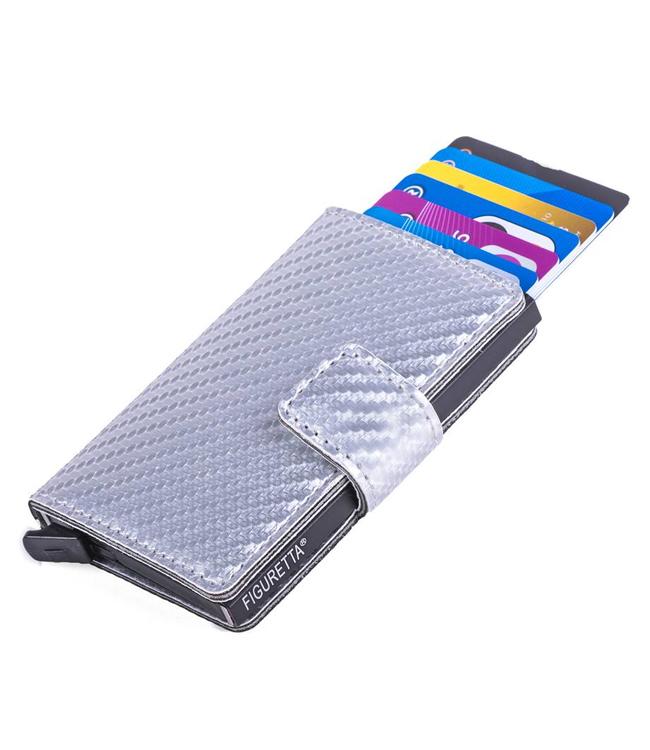 Figuretta Aluminium RFID Cardprotector PU-Leer - Carbon - Zilver