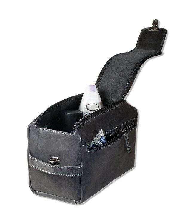 Woodland Luxe Leren Toilettas Antraciet