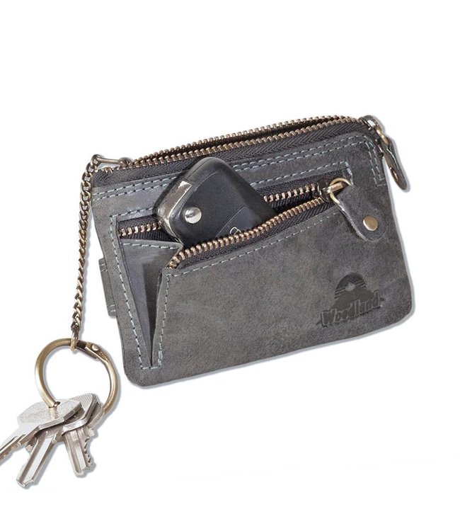 Woodland Leren Sleuteletui met Pasjesvakken - Kleine Portemonnee - Antraciet