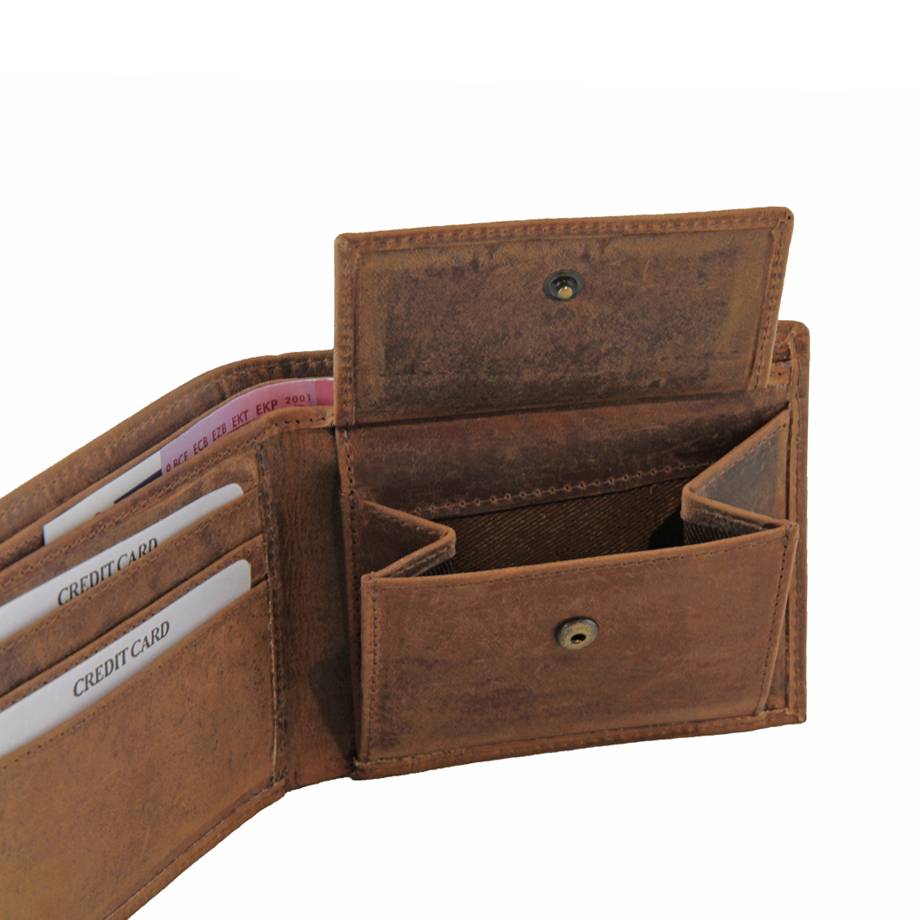 Fa.Volmer ® bruin robuust portemonnee buffelleer in modern gebruikt uiterlijk en in liggend formaat type: VO21