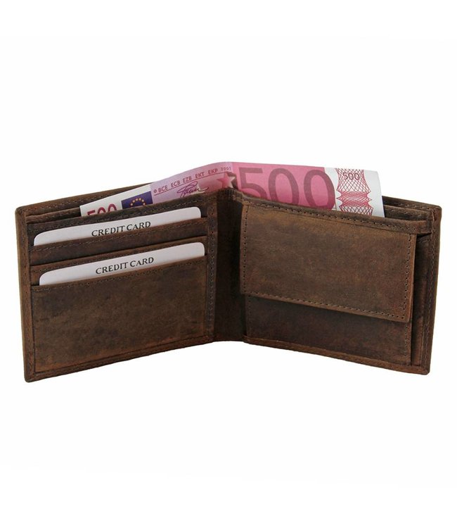 Landley Heren Portemonnee - Compacte Billfold - Robuust Vintage Leer - Donkerbruin