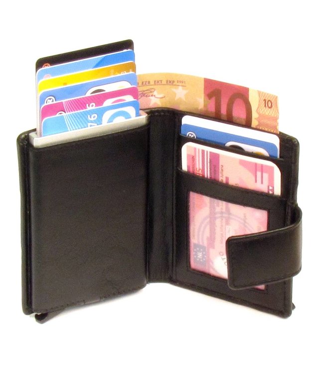 Figuretta Leren RFID Cardprotector met Muntgeldvak Zwart