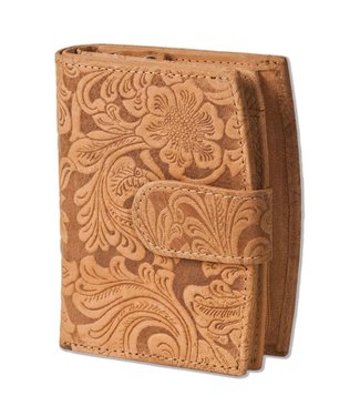 Woodland Leren Rits Portemonnee Dames met Bloemenprint Cognac