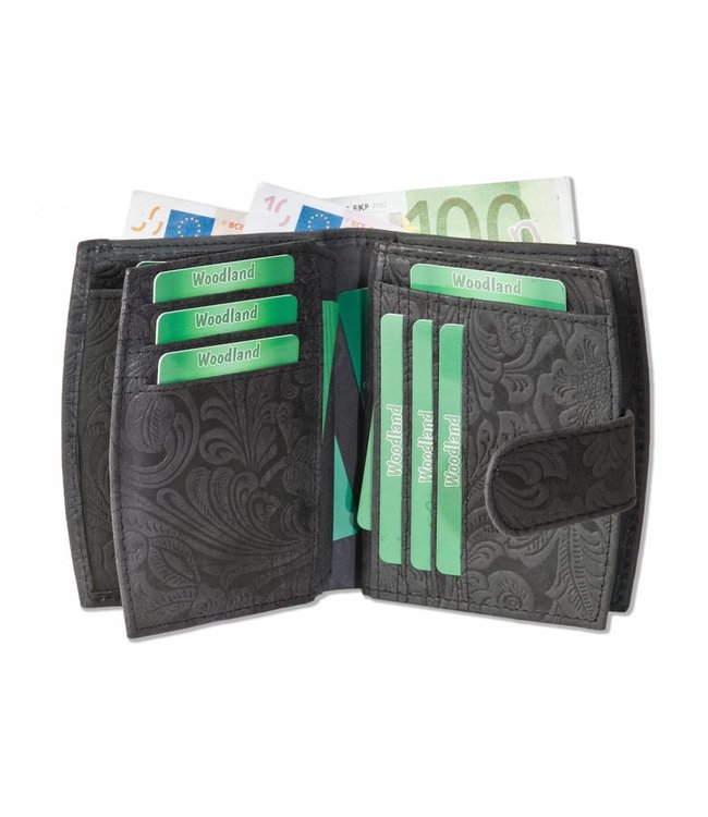 Woodland Leren Rits Portemonnee Dames met Bloemenprint Antraciet