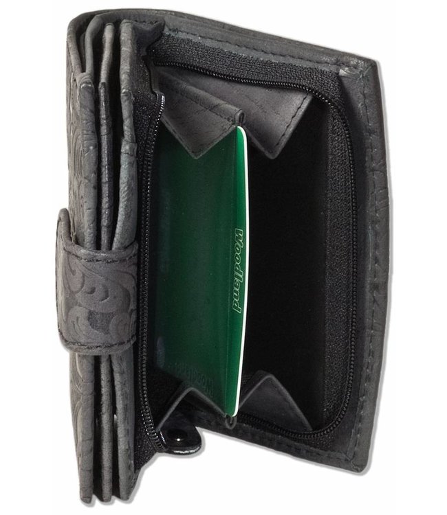 Woodland Leren Rits Portemonnee Dames met Bloemenprint Antraciet