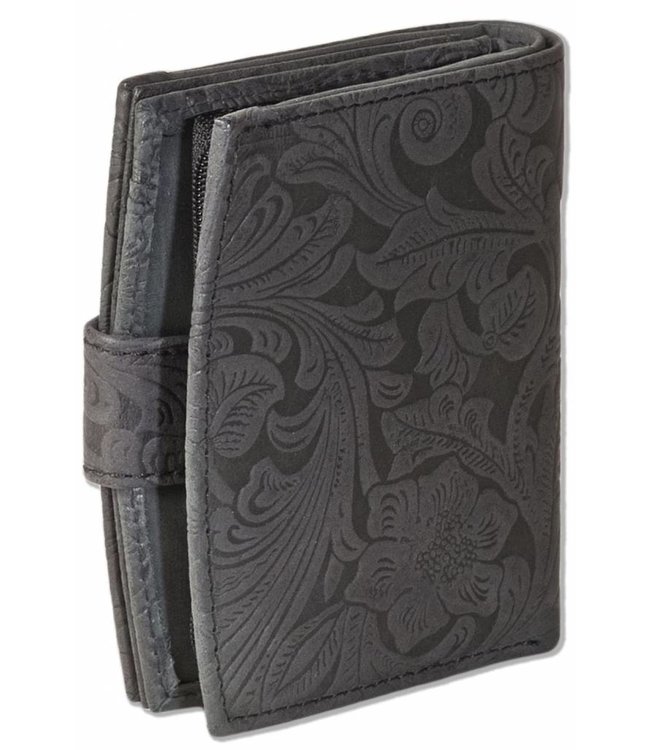 Woodland Leren Rits Portemonnee Dames met Bloemenprint Antraciet