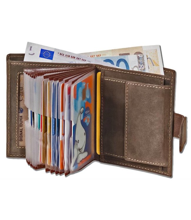 Woodland Leren Pasjes Portemonnee met muntgeldvak Donkerbruin