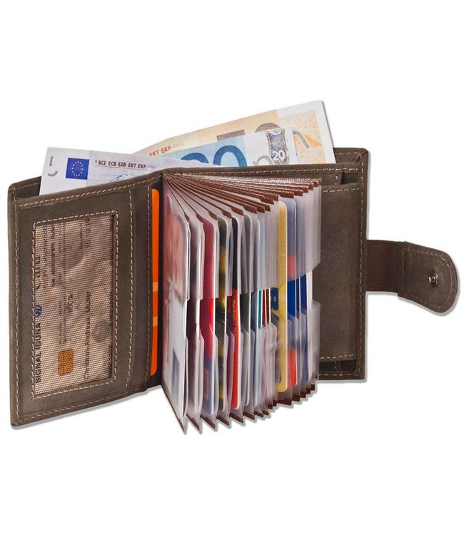 Woodland Leren Pasjes Portemonnee met muntgeldvak Donkerbruin