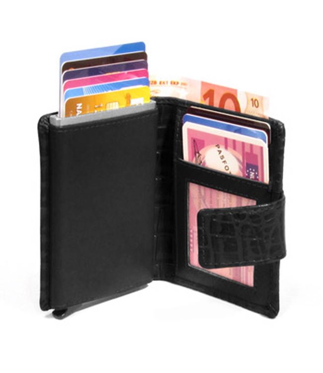 Figuretta Croco RFID Creditcardhouder Leer met Muntgeldvak Zwart